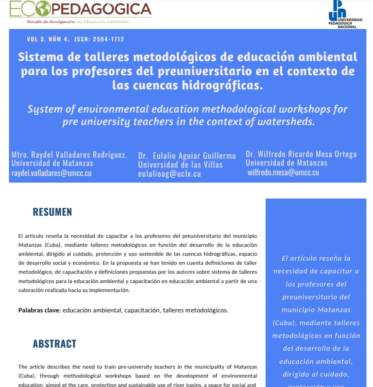 Sistema de talleres metodológicos de educación ambiental para los profesores del preuniversitario en el contexto de las cuencas hidrográficas.